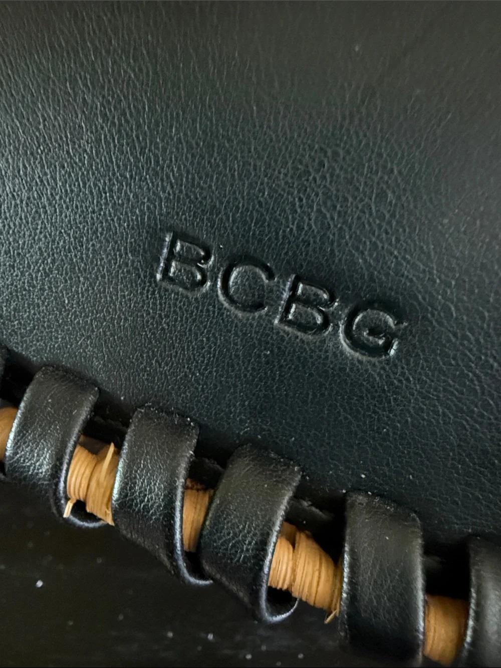 BCBG Black Wicker Whipstitch Handbag Faux Leather Rattan Crossbody Bag NWT
